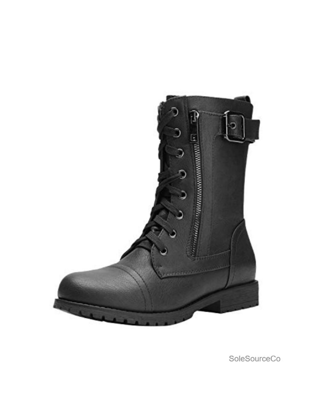 Women's Mission Mid-Calf Combat Boots Lace-Up Side Zipper Non-Slip Lug Sole